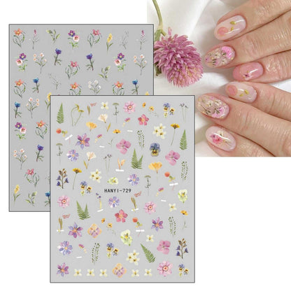 JMEOWIO 9 Sheets Spring Flower Nail Art Stickers Decals - Self-Adhesive Colorful Summer Floral Nail Supplies