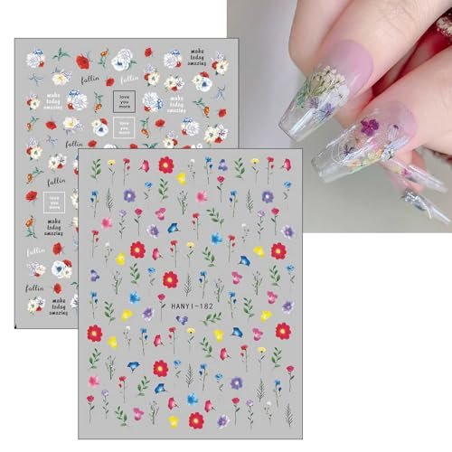 JMEOWIO 9 Sheets Spring Flower Nail Art Stickers Decals - Self-Adhesive Colorful Summer Floral Nail Supplies - görsel 6