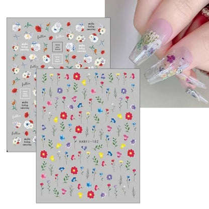JMEOWIO 9 Sheets Spring Flower Nail Art Stickers Decals - Self-Adhesive Colorful Summer Floral Nail Supplies