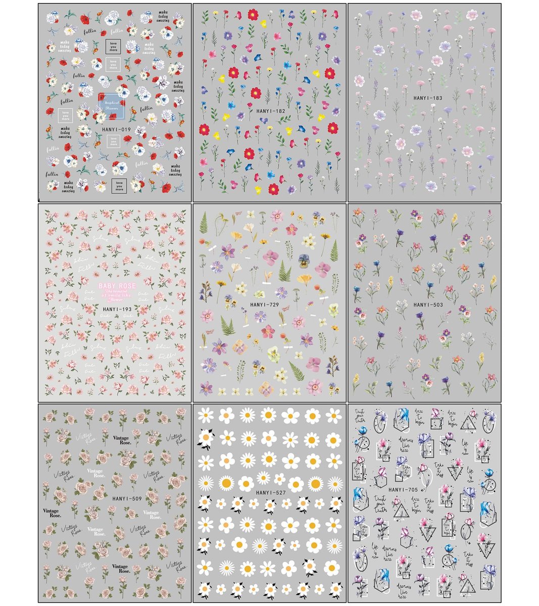 JMEOWIO 9 Sheets Spring Flower Nail Art Stickers Decals - Self-Adhesive Colorful Summer Floral Nail Supplies - görsel 3
