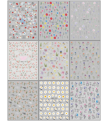 JMEOWIO 9 Sheets Spring Flower Nail Art Stickers Decals - Self-Adhesive Colorful Summer Floral Nail Supplies