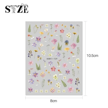 JMEOWIO 9 Sheets Spring Flower Nail Art Stickers Decals - Self-Adhesive Colorful Summer Floral Nail Supplies