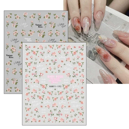 JMEOWIO 9 Sheets Spring Flower Nail Art Stickers Decals - Self-Adhesive Colorful Summer Floral Nail Supplies