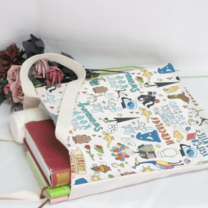 POFULL Movie Characters Collage Canvas Cosmetic Bag – Fairy Tales Gift for Women