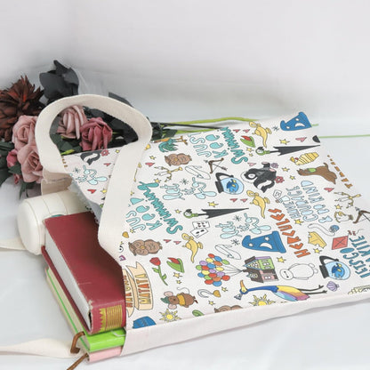 POFULL Movie Characters Collage Canvas Cosmetic Bag – Fairy Tales Gift for Women