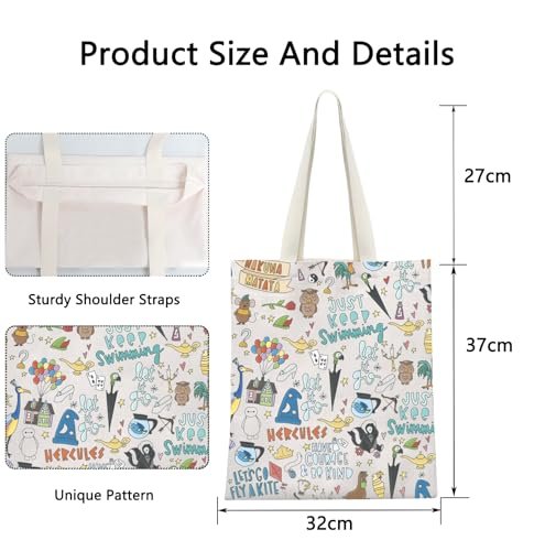 POFULL Movie Characters Collage Canvas Cosmetic Bag – Fairy Tales Gift for Women - görsel 4