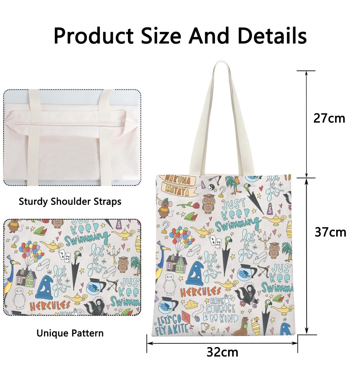 POFULL Movie Characters Collage Canvas Cosmetic Bag – Fairy Tales Gift for Women - görsel 3