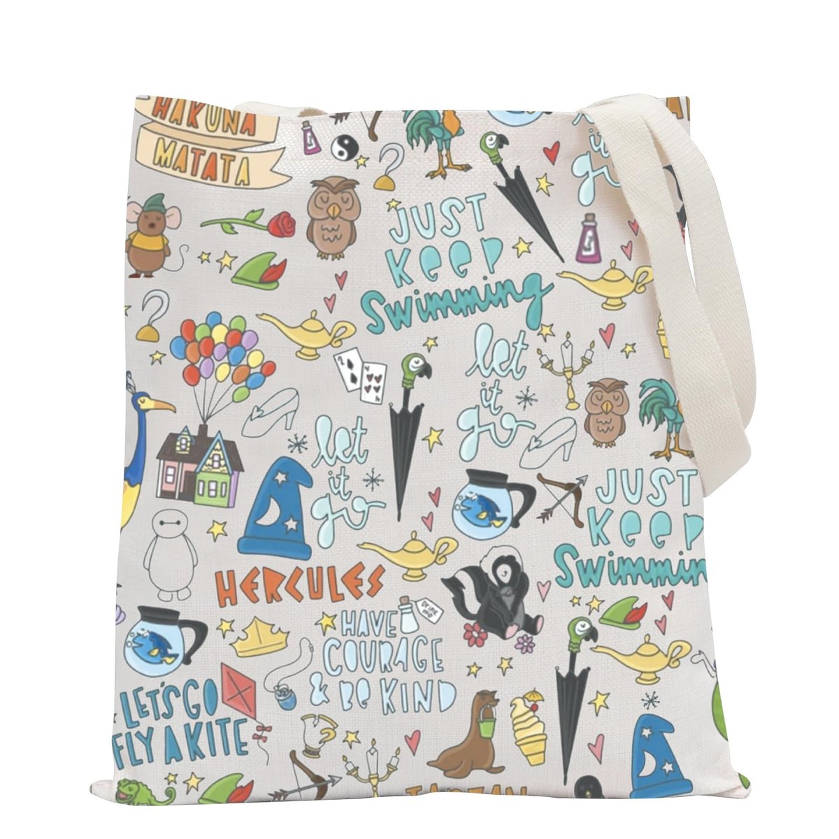POFULL Movie Characters Collage Canvas Cosmetic Bag – Fairy Tales Gift for Women - görsel 1