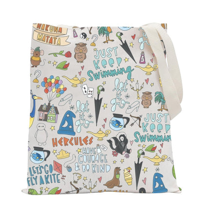 POFULL Movie Characters Collage Canvas Cosmetic Bag – Fairy Tales Gift for Women