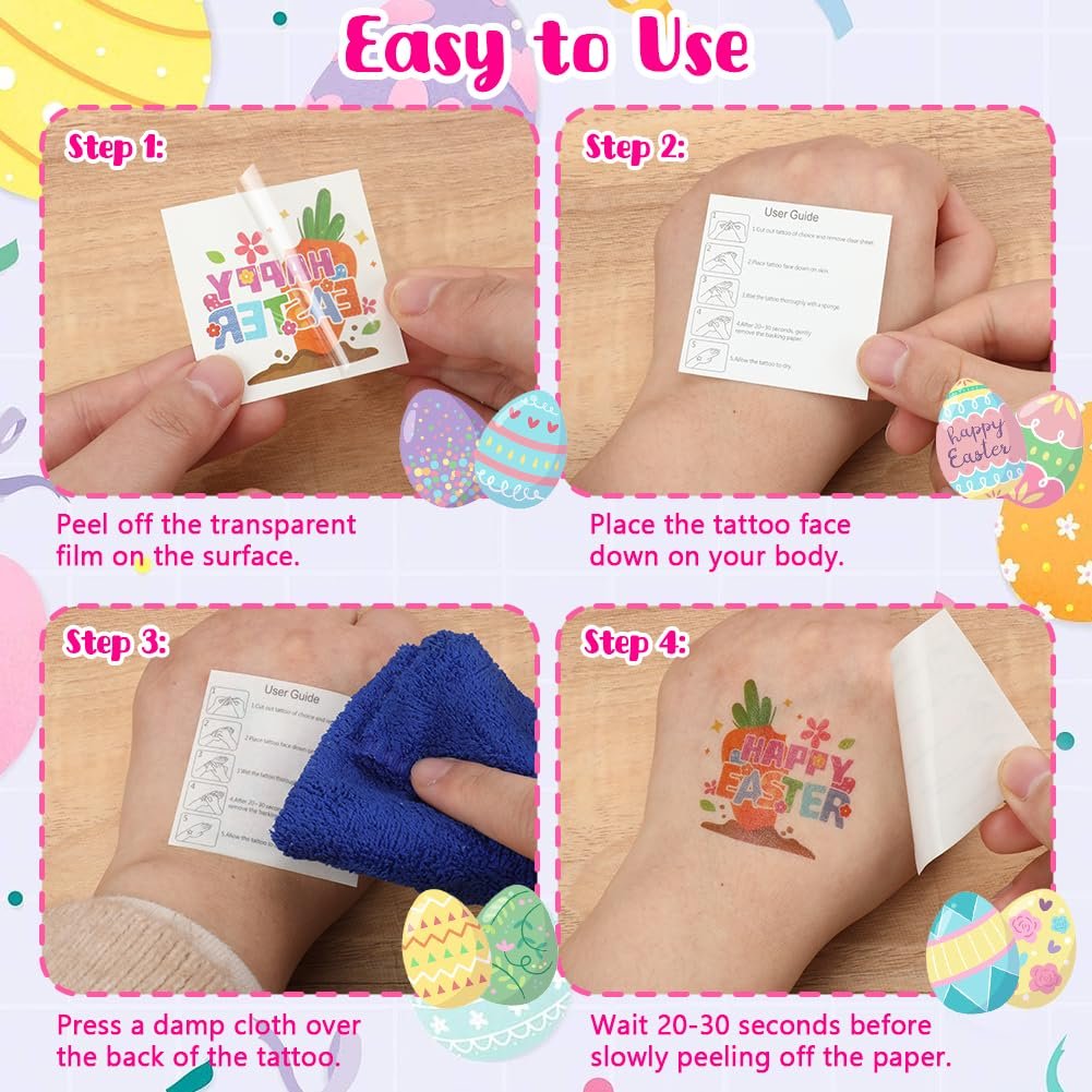 Easter Basket Stuffers for Kids 160PCS Temporary Easter Tattoos for Kids 2 Inch Fake Tattoo Stickers Easter Goodie Bag Fillers Easter Decorations Party Favors Supplies for Boys Girls Avelisse