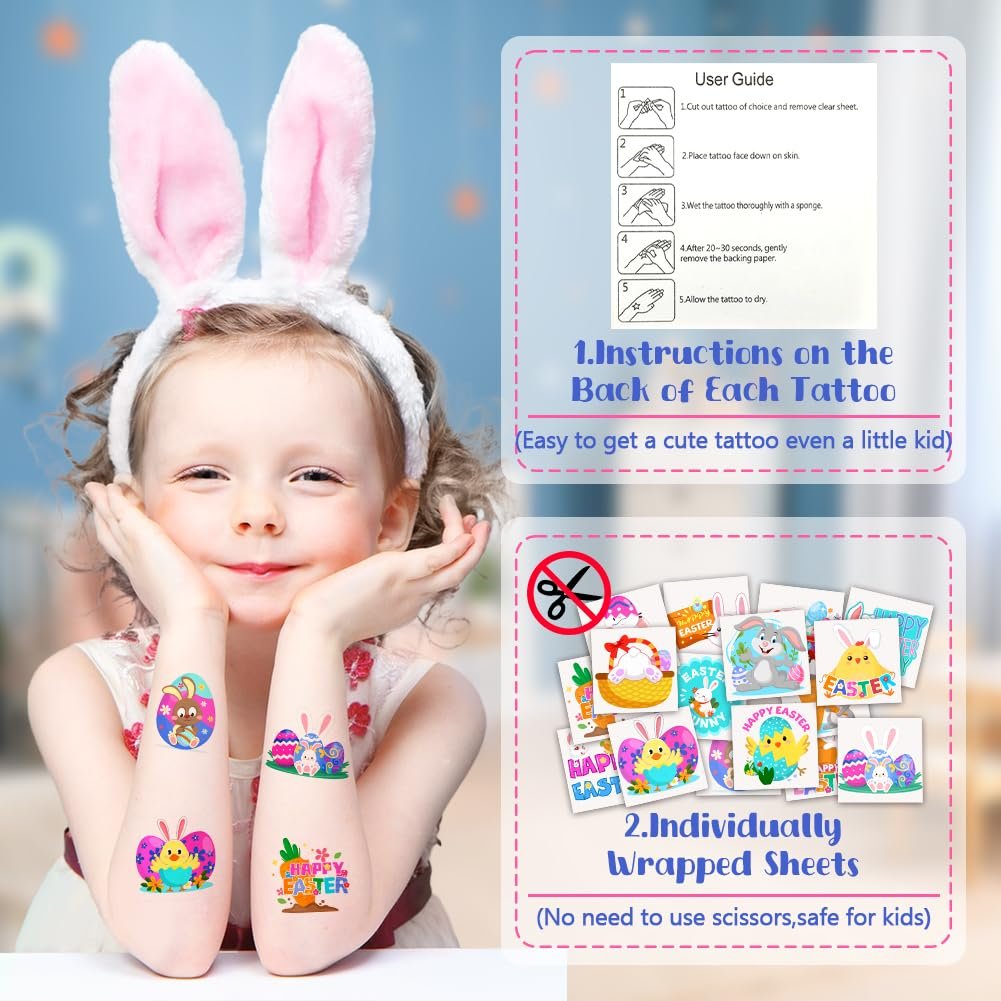 Easter Basket Stuffers for Kids 160PCS Temporary Easter Tattoos for Kids 2 Inch Fake Tattoo Stickers Easter Goodie Bag Fillers Easter Decorations Party Favors Supplies for Boys Girls Avelisse