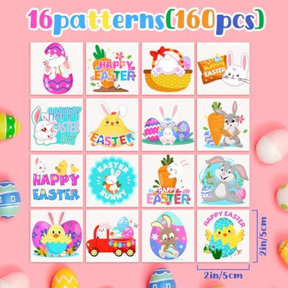 Easter Basket Stuffers for Kids 160PCS Temporary Easter Tattoos for Kids 2 Inch Fake Tattoo Stickers Easter Goodie Bag Fillers Easter Decorations Party Favors Supplies for Boys Girls Avelisse