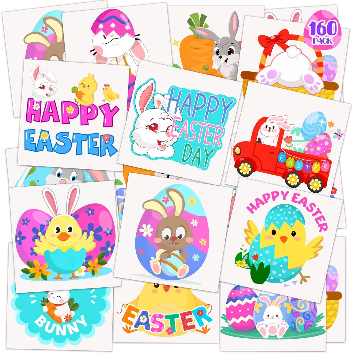 Easter Basket Stuffers for Kids 160PCS Temporary Easter Tattoos for Kids 2 Inch Fake Tattoo Stickers Easter Goodie Bag Fillers Easter Decorations Party Favors Supplies for Boys Girls Avelisse