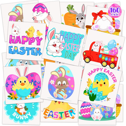 Easter Basket Stuffers for Kids 160PCS Temporary Easter Tattoos for Kids 2 Inch Fake Tattoo Stickers Easter Goodie Bag Fillers Easter Decorations Party Favors Supplies for Boys Girls Avelisse