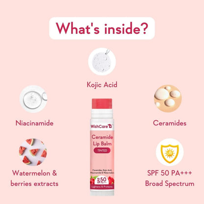 WishCare Tinted Lip Balm with SPF 50 PA+++ – Enriched with Niacinamide, Natural Pink, 5g