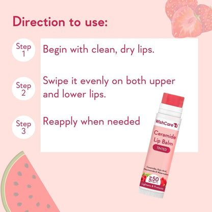 WishCare Tinted Lip Balm with SPF 50 PA+++ – Enriched with Niacinamide, Natural Pink, 5g