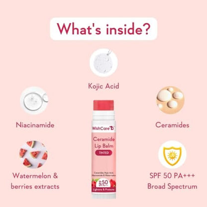 WishCare Tinted Lip Balm with SPF 50 PA+++ – Enriched with Niacinamide, Natural Pink, 5g