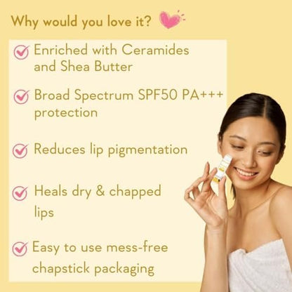 WishCare Lip Balm with SPF 50 PA+++ – Niacinamide Lip Care for Men & Women, 5g