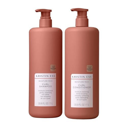 Kristin Ess Hair Curl Shampoo and Conditioner Set - Moisturizing, Anti-Frizz, Silicone-Free for Curly Hair (2A-4C) - 1 Liter Duo Avelisse
