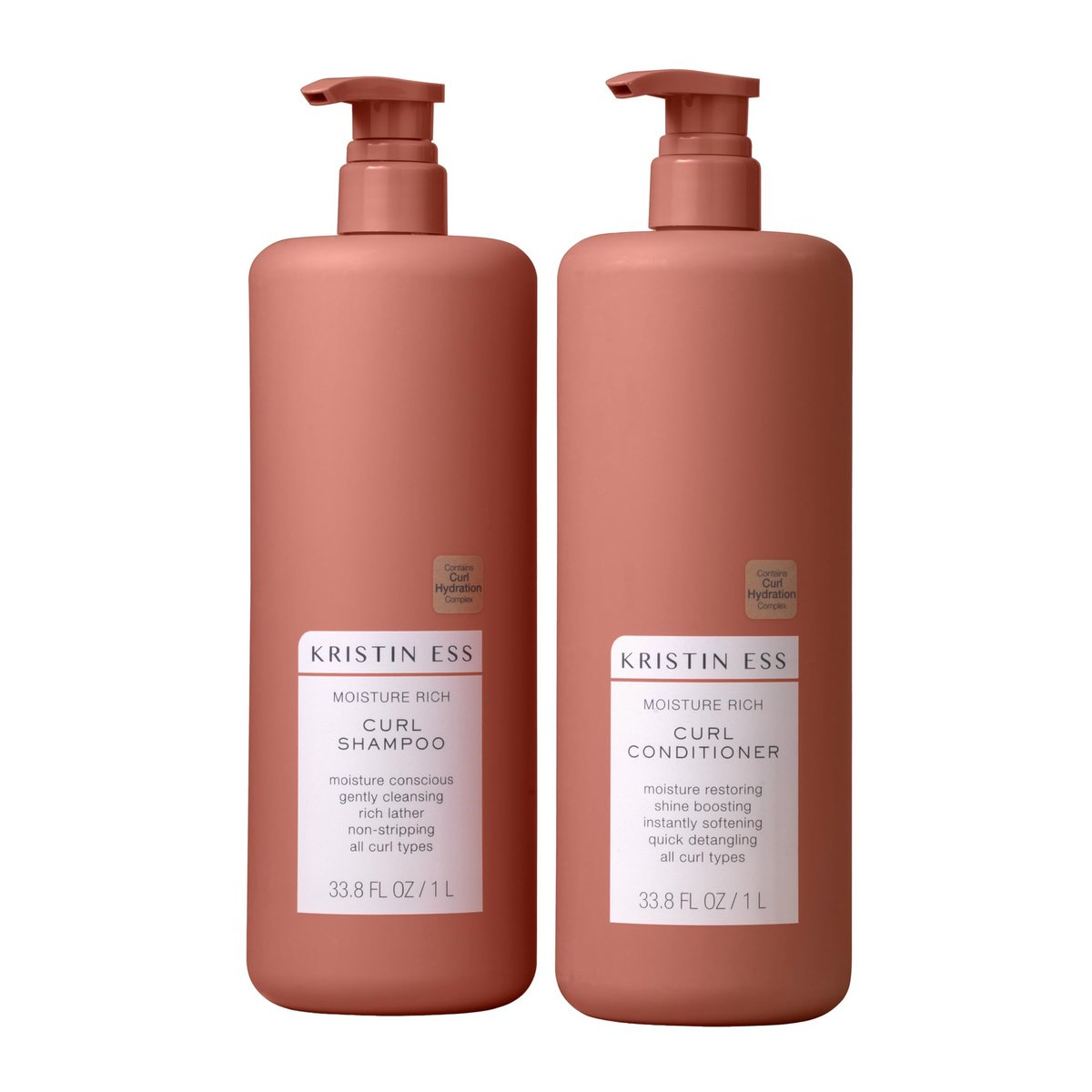 Kristin Ess Hair Curl Shampoo and Conditioner Set - Moisturizing, Anti-Frizz, Silicone-Free for Curly Hair (2A-4C) - 1 Liter Duo Avelisse