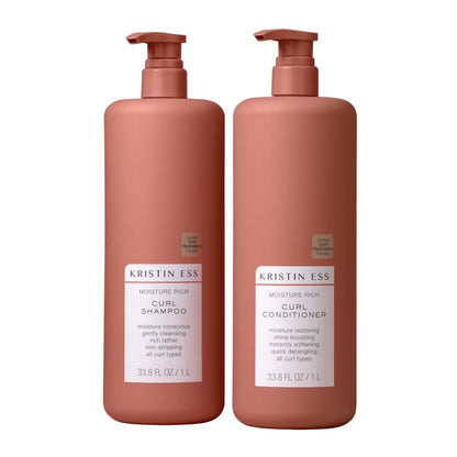 Kristin Ess Hair Curl Shampoo and Conditioner Set - Moisturizing, Anti-Frizz, Silicone-Free for Curly Hair (2A-4C) - 1 Liter Duo Avelisse