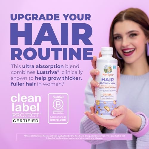 MaryRuth Organics Women's Hair Growth MAX Liposomal with Lustriva® + Biotin 10000mcg + Pumpkin Seed Oil - Thicker Hair & Skin Support, 15.22 Fl Oz Avelisse