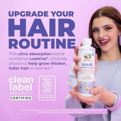 MaryRuth Organics Women's Hair Growth MAX Liposomal with Lustriva® + Biotin 10000mcg + Pumpkin Seed Oil - Thicker Hair & Skin Support, 15.22 Fl Oz Avelisse