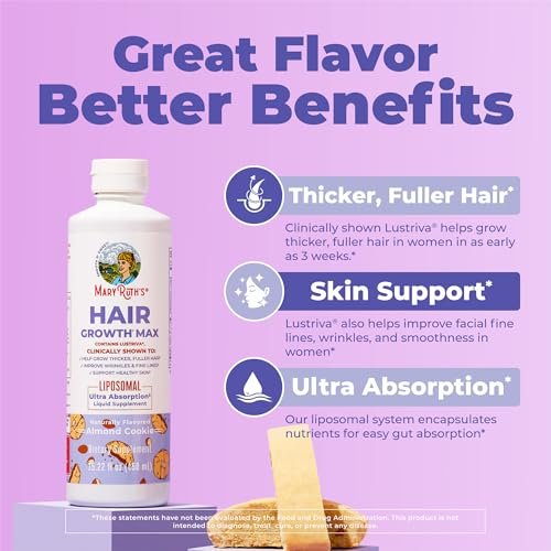 MaryRuth Organics Women's Hair Growth MAX Liposomal with Lustriva® + Biotin 10000mcg + Pumpkin Seed Oil - Thicker Hair & Skin Support, 15.22 Fl Oz Avelisse