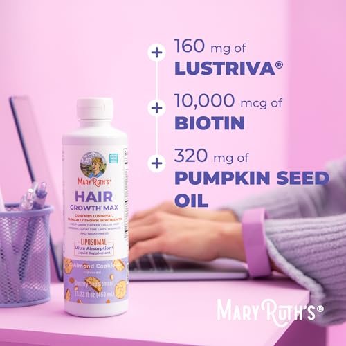 MaryRuth Organics Women's Hair Growth MAX Liposomal with Lustriva® + Biotin 10000mcg + Pumpkin Seed Oil - Thicker Hair & Skin Support, 15.22 Fl Oz Avelisse