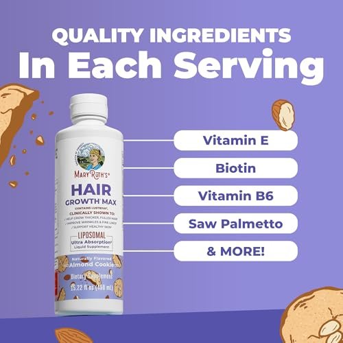 MaryRuth Organics Women's Hair Growth MAX Liposomal with Lustriva® + Biotin 10000mcg + Pumpkin Seed Oil - Thicker Hair & Skin Support, 15.22 Fl Oz Avelisse