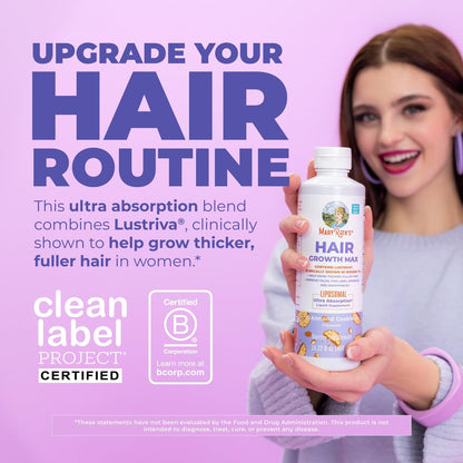 MaryRuth Organics Women's Hair Growth MAX Liposomal with Lustriva® + Biotin 10000mcg + Pumpkin Seed Oil - Thicker Hair & Skin Support, 15.22 Fl Oz Avelisse