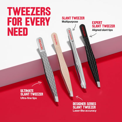 Revlon Designer Series Slant Tweezer – High Precision Stainless Steel Tweezers for Eyebrow & Facial Hair Removal