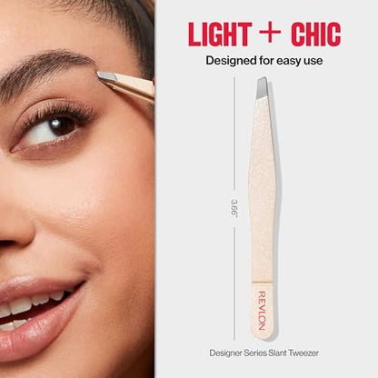 Revlon Designer Series Slant Tweezer – High Precision Stainless Steel Tweezers for Eyebrow & Facial Hair Removal