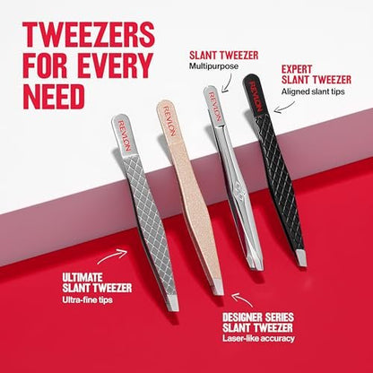 Revlon Designer Series Slant Tweezer – High Precision Stainless Steel Tweezers for Eyebrow & Facial Hair Removal