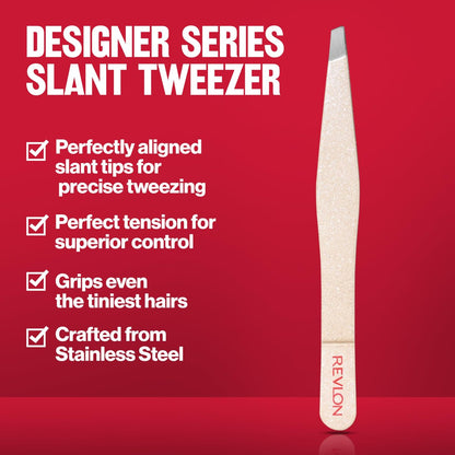 Revlon Designer Series Slant Tweezer – High Precision Stainless Steel Tweezers for Eyebrow & Facial Hair Removal