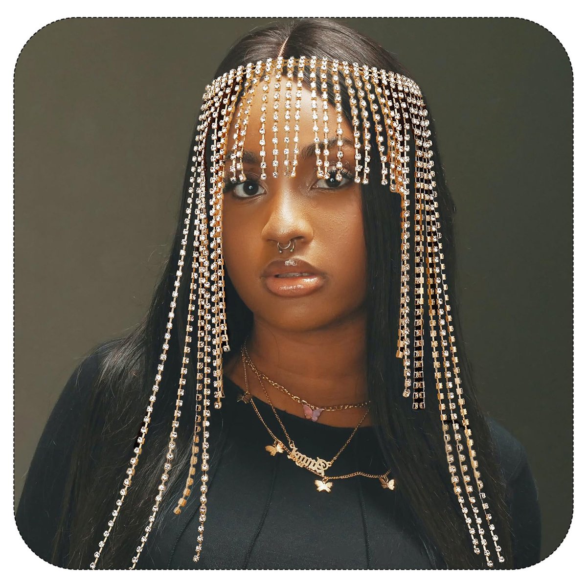 YAEISM Rhinestone Head Chain Long Tassel Gold Headpieces Vintage 1920s Hair Chains Flapper Hair Accessories for Women and Girls - görsel 3