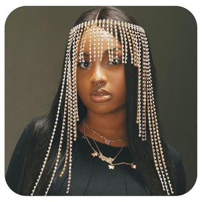 YAEISM Rhinestone Head Chain Long Tassel Gold Headpieces Vintage 1920s Hair Chains Flapper Hair Accessories for Women and Girls