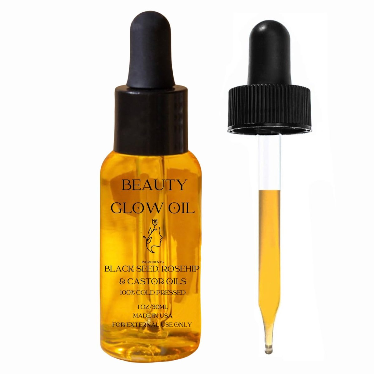 Organic Cold Pressed Black Seed, Rosehip & Castor Oil Face Serum – Anti-Aging Moisturizer for Glowing Skin, 1 Fl Oz Avelisse