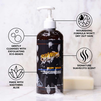Suavecito Men's Exfoliating Body Wash - Deep Cleaning Shower Gel with Original Fragrance (16 oz) Avelisse