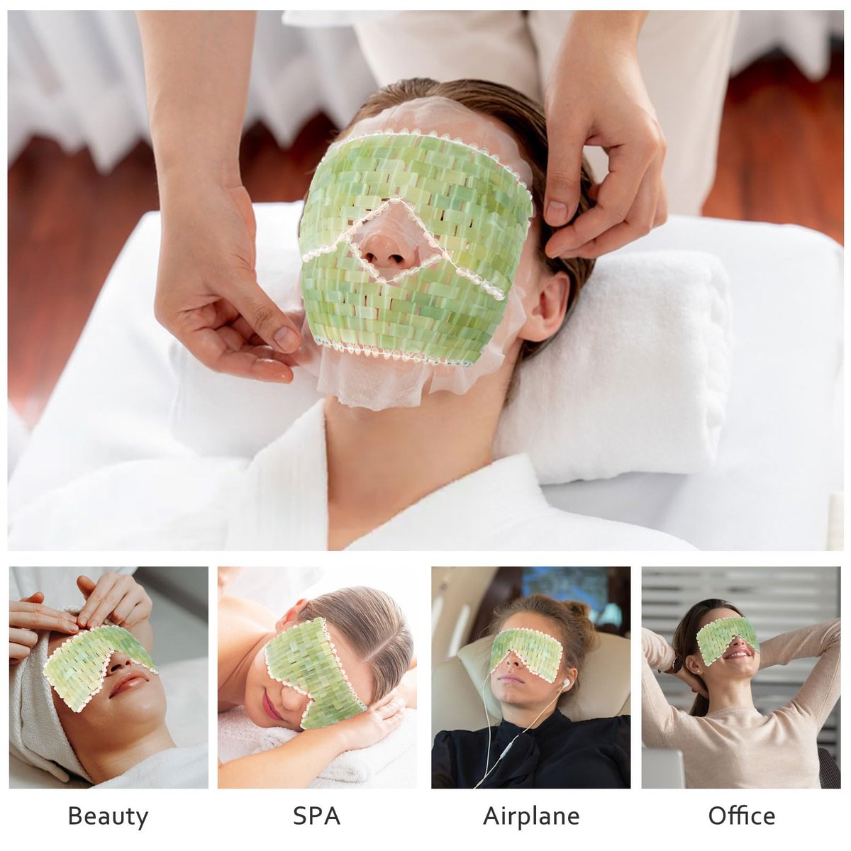 LazyGa Jade Eye Mask 2-Pack: 100% Real Jade Cooling Mask for Puffiness, Wrinkles & Migraine Relief Avelisse