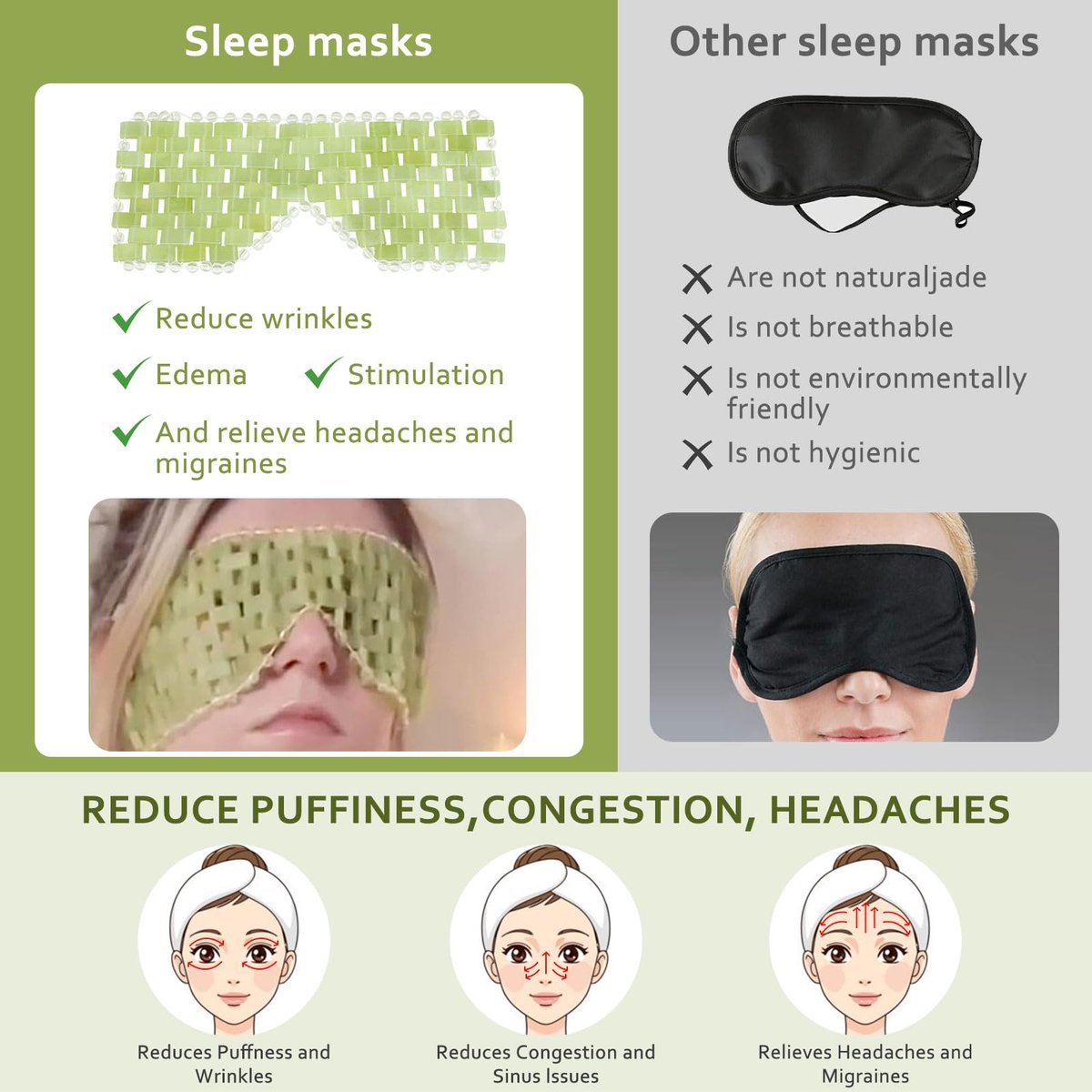 LazyGa Jade Eye Mask 2-Pack: 100% Real Jade Cooling Mask for Puffiness, Wrinkles & Migraine Relief Avelisse