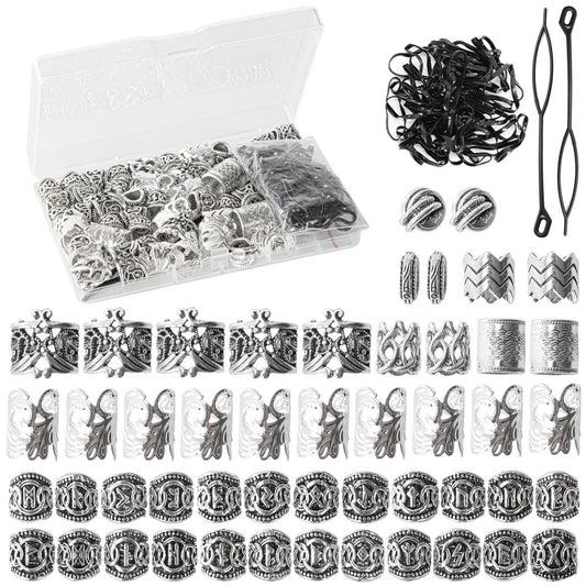 81PCS Viking Hair Beads & Beard Ornaments Set - Premium Silver Hair Jewelry for Dreadlocks, Braids, Locs, and Beard Decor