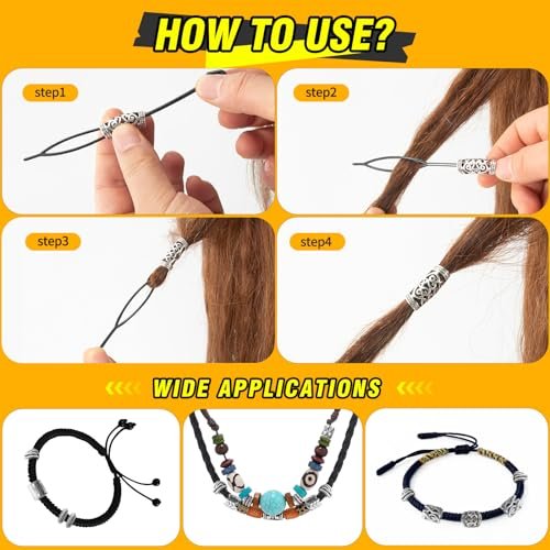 81PCS Viking Hair Beads & Beard Ornaments Set - Premium Silver Hair Jewelry for Dreadlocks, Braids, Locs, and Beard Decor - görsel 12