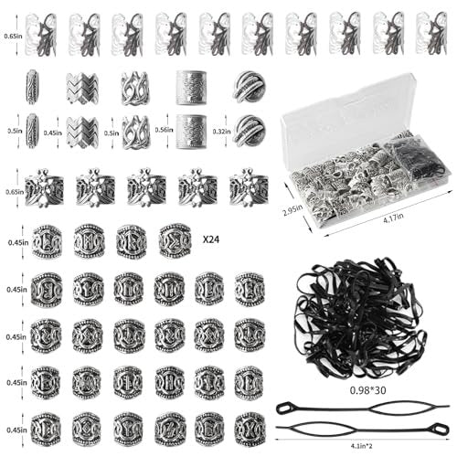 81PCS Viking Hair Beads & Beard Ornaments Set - Premium Silver Hair Jewelry for Dreadlocks, Braids, Locs, and Beard Decor - görsel 14