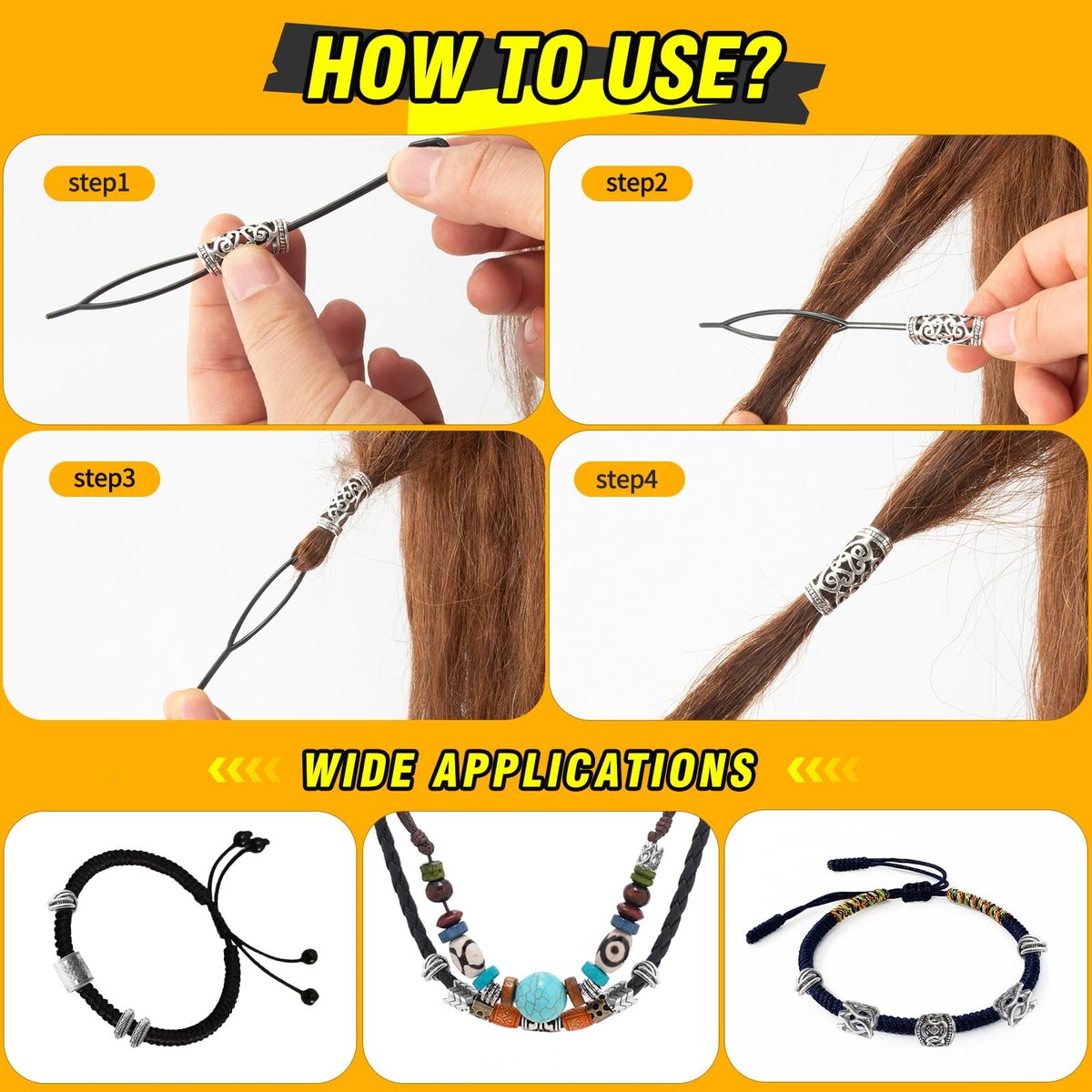 81PCS Viking Hair Beads & Beard Ornaments Set - Premium Silver Hair Jewelry for Dreadlocks, Braids, Locs, and Beard Decor - görsel 11
