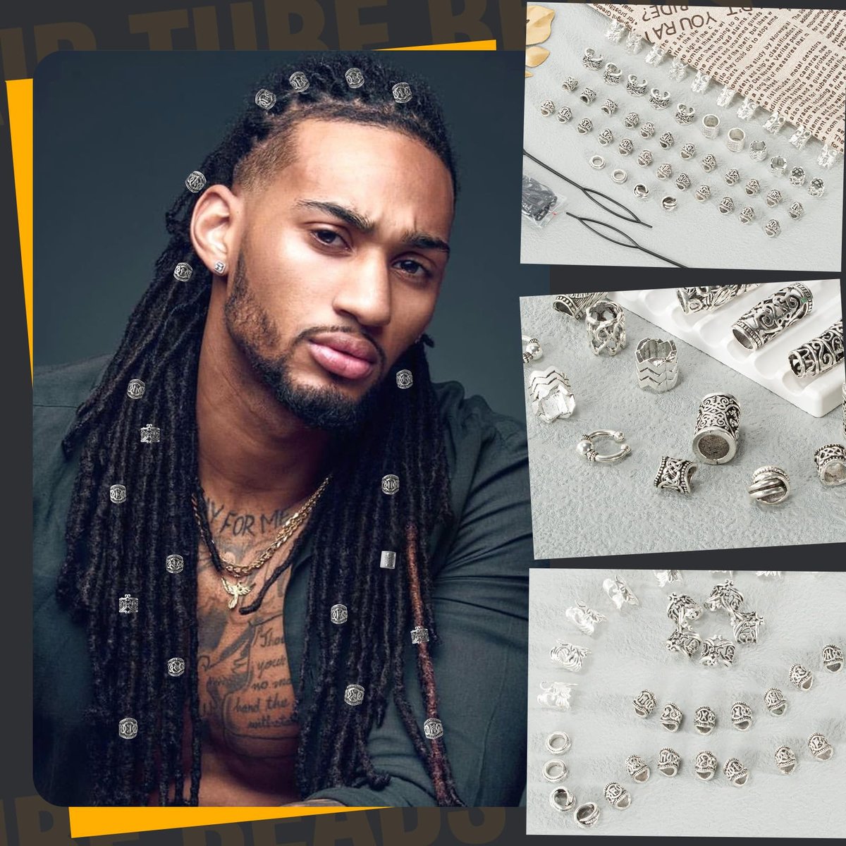 81PCS Viking Hair Beads & Beard Ornaments Set - Premium Silver Hair Jewelry for Dreadlocks, Braids, Locs, and Beard Decor - görsel 5