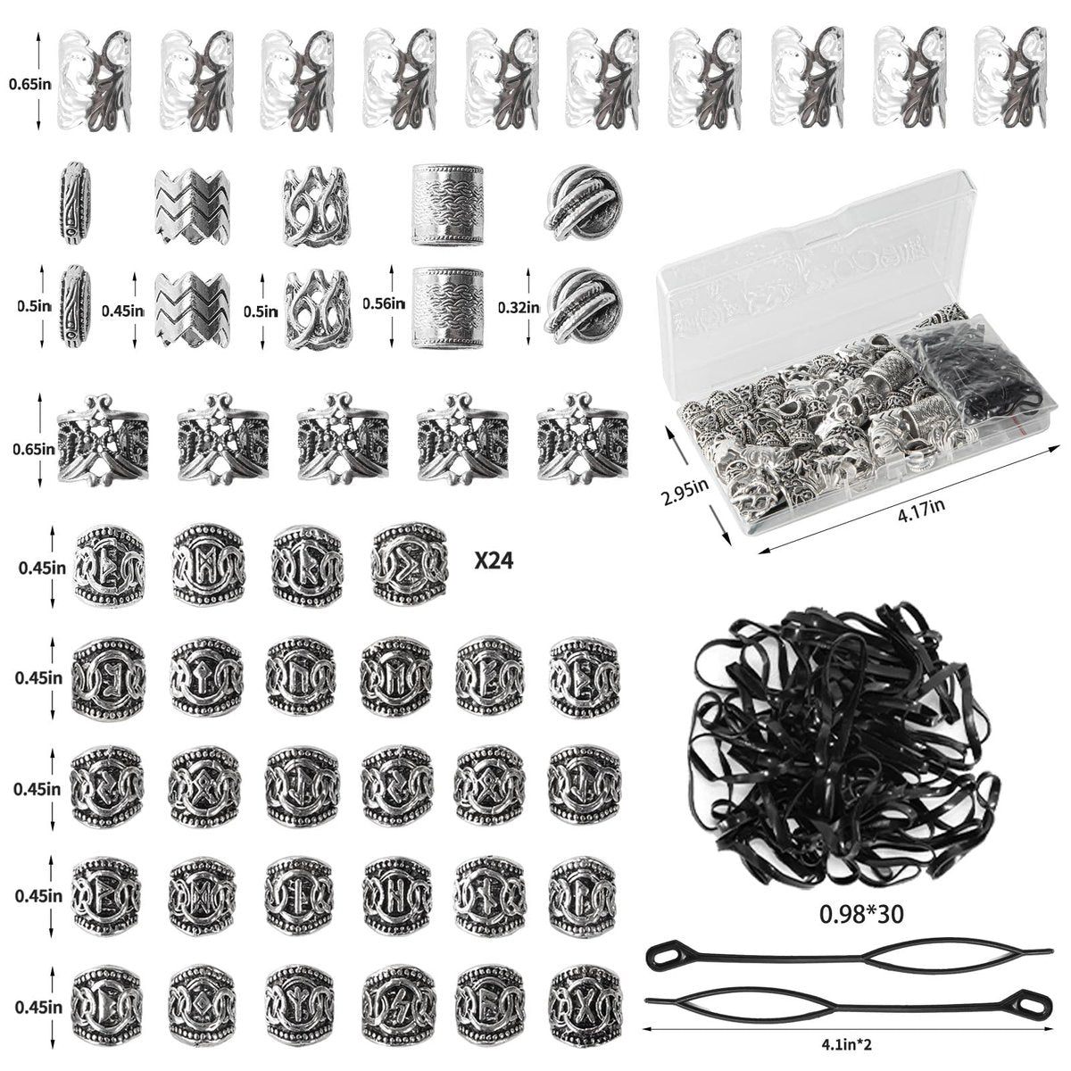 81PCS Viking Hair Beads & Beard Ornaments Set - Premium Silver Hair Jewelry for Dreadlocks, Braids, Locs, and Beard Decor - görsel 13