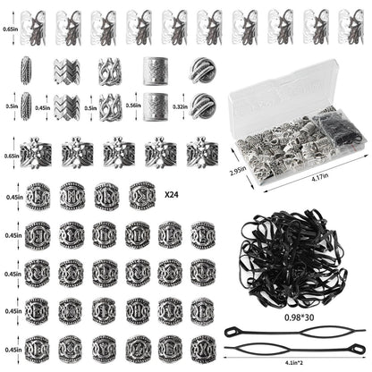 81PCS Viking Hair Beads & Beard Ornaments Set - Premium Silver Hair Jewelry for Dreadlocks, Braids, Locs, and Beard Decor