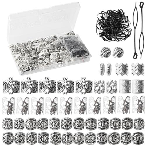 81PCS Viking Hair Beads & Beard Ornaments Set - Premium Silver Hair Jewelry for Dreadlocks, Braids, Locs, and Beard Decor - görsel 2