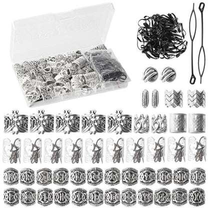 81PCS Viking Hair Beads & Beard Ornaments Set - Premium Silver Hair Jewelry for Dreadlocks, Braids, Locs, and Beard Decor